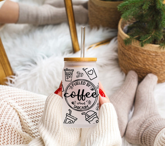 Fueled By Coffee & Sarcasm - Frosted Libbey Tumbler