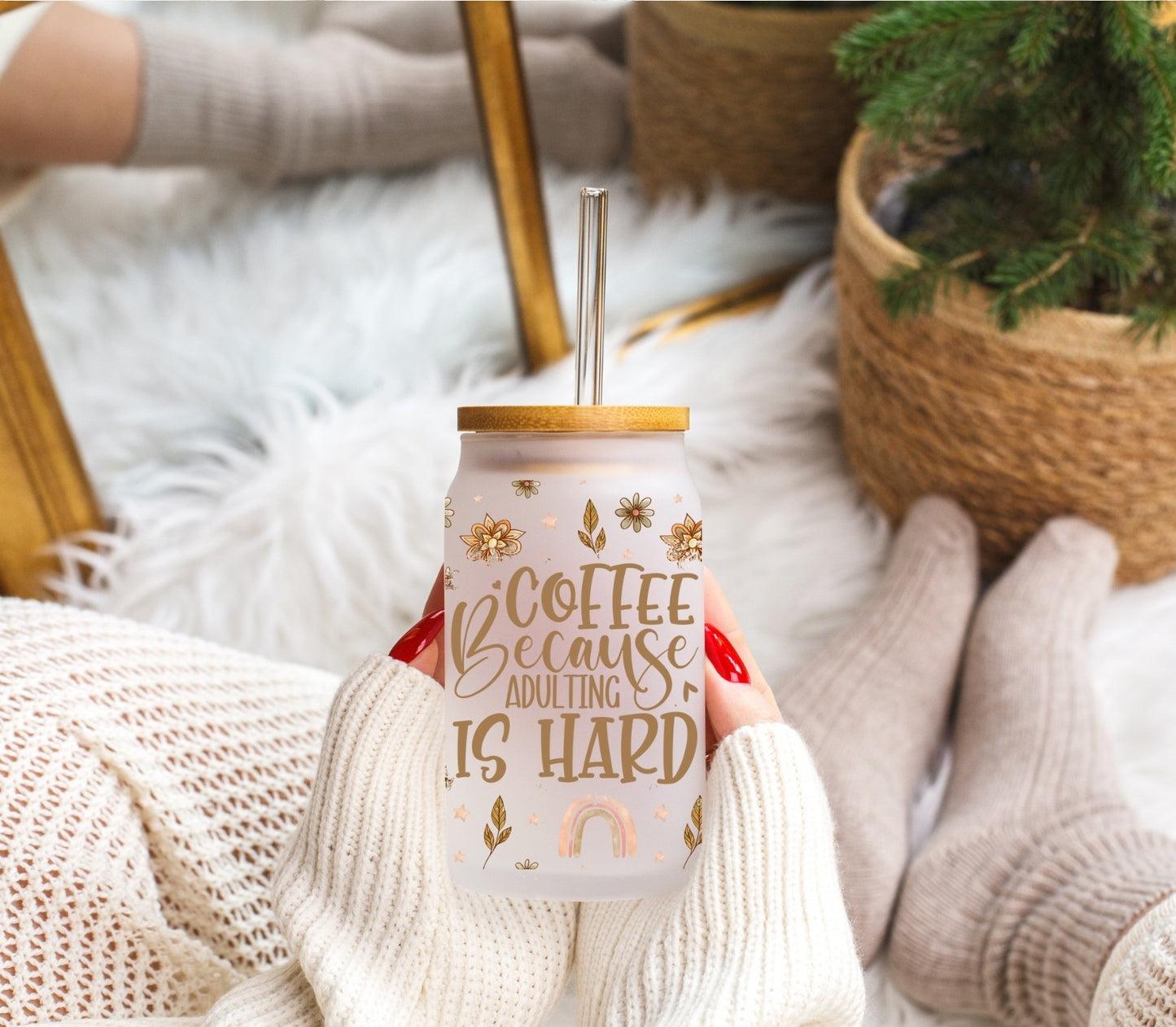 Coffee, Because Adulting Is Hard - Frosted Libbey Tumbler