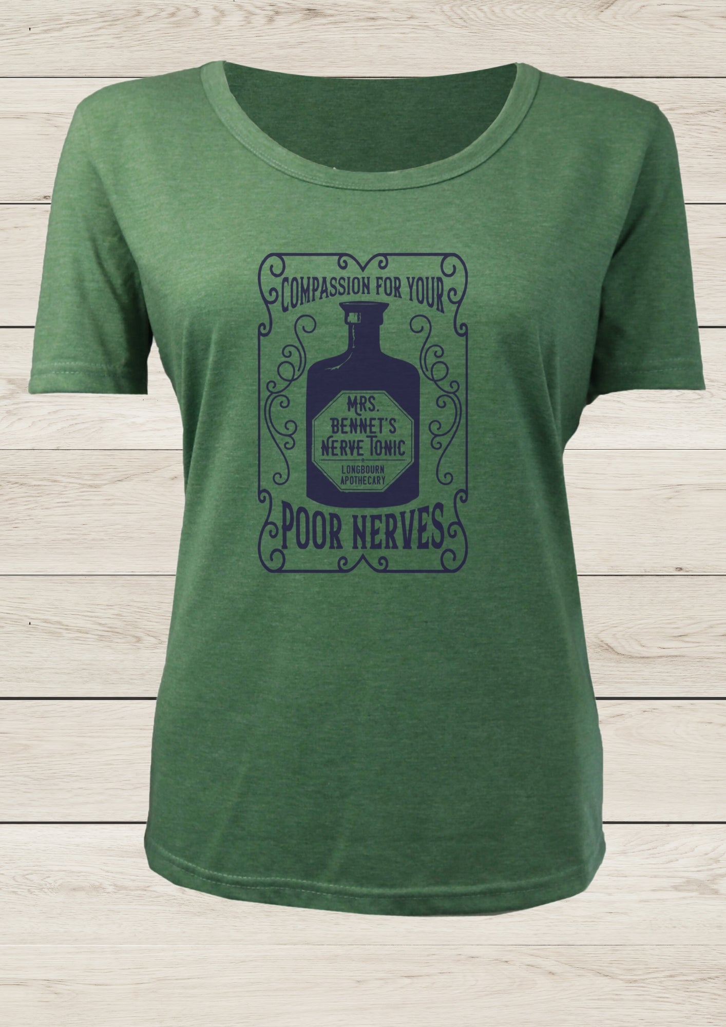 Mrs. Bennet's Nerve Tonic - Ladies T-shirt, Sage Green
