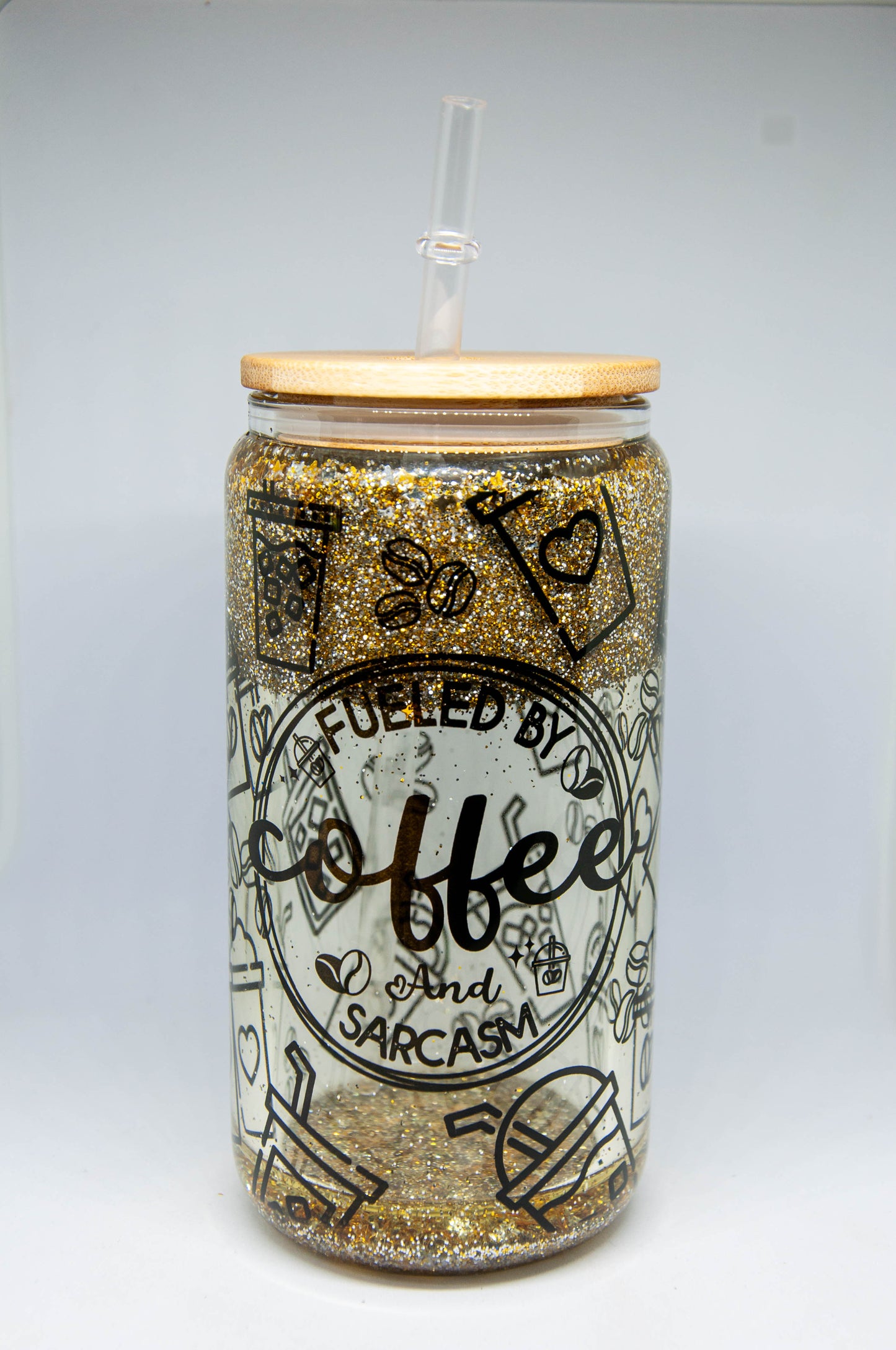 Fueled By Coffee - Glitter Glass Tumbler