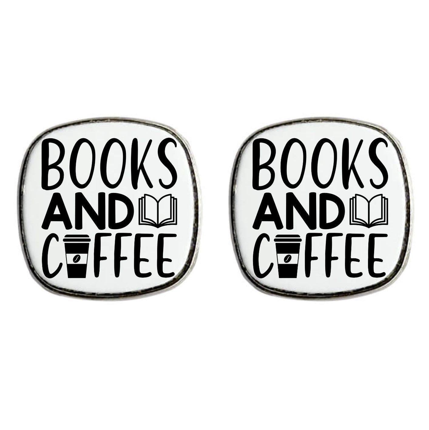 Books & Coffee - Square Stud Earrings
