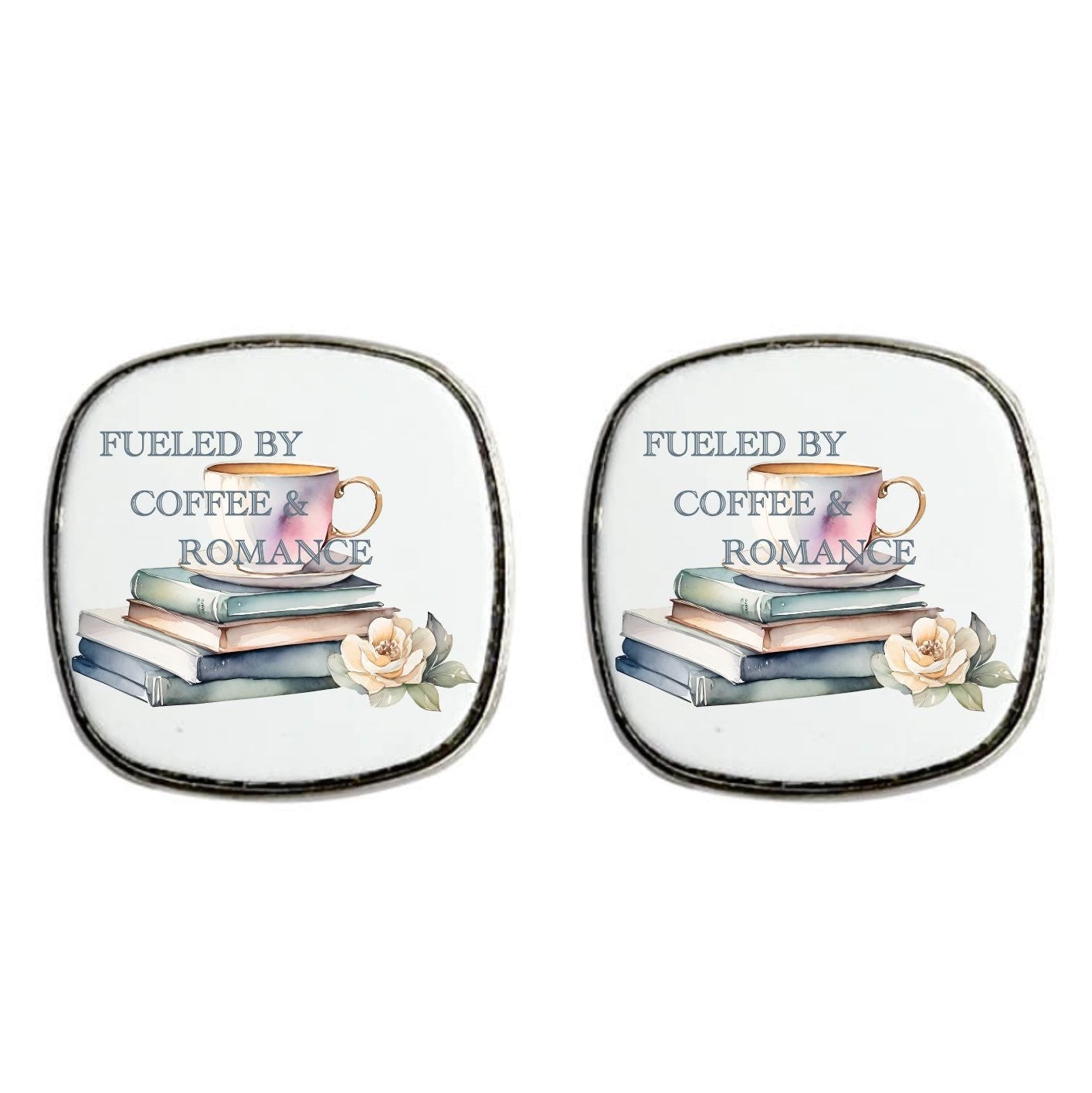 Fueled By Coffee & Romance - Square Stud Earrings