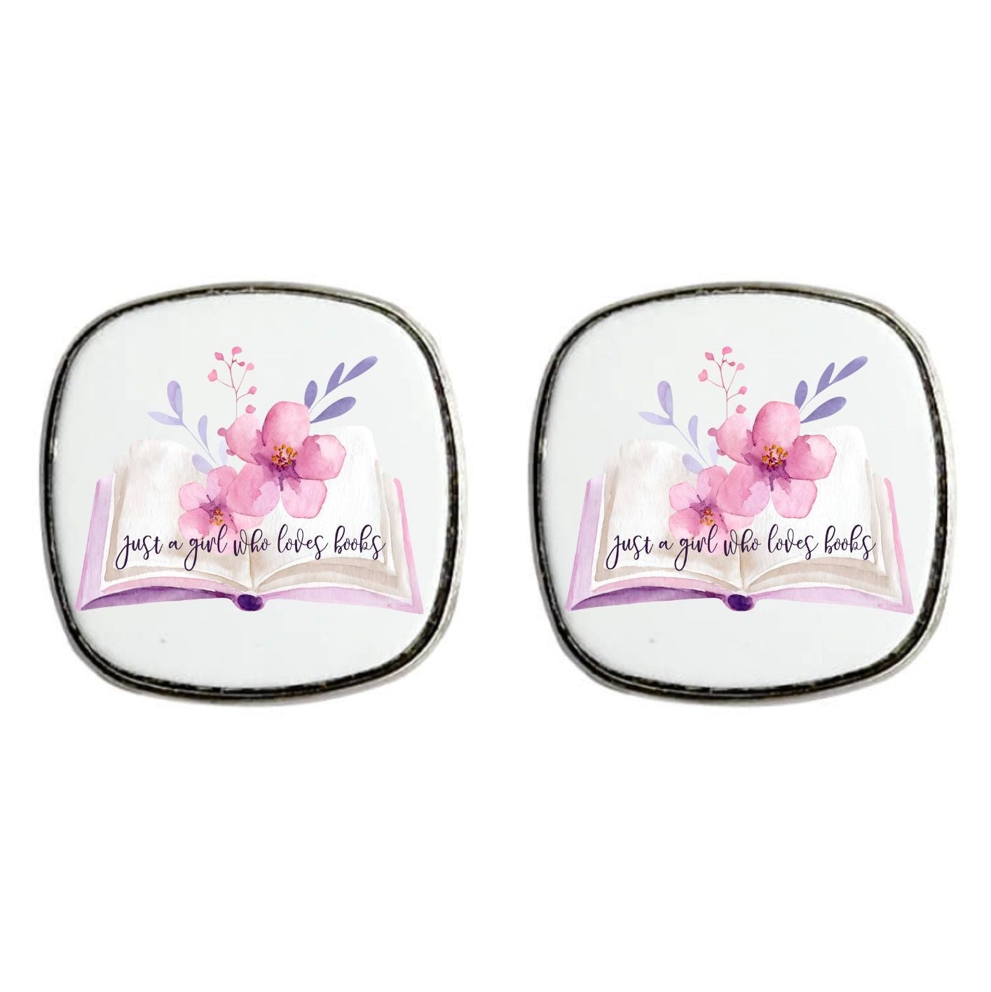 Just A Girl Who Loves Books - Square Stud Earrings