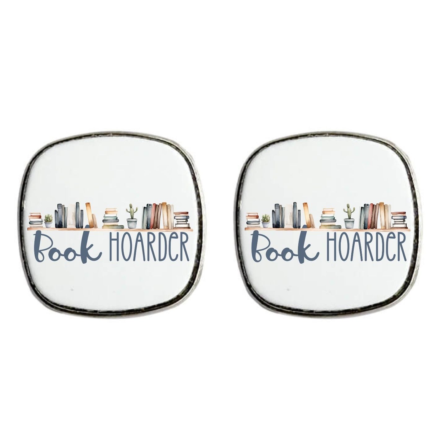 Book Hoarder - Square Stud Earrings