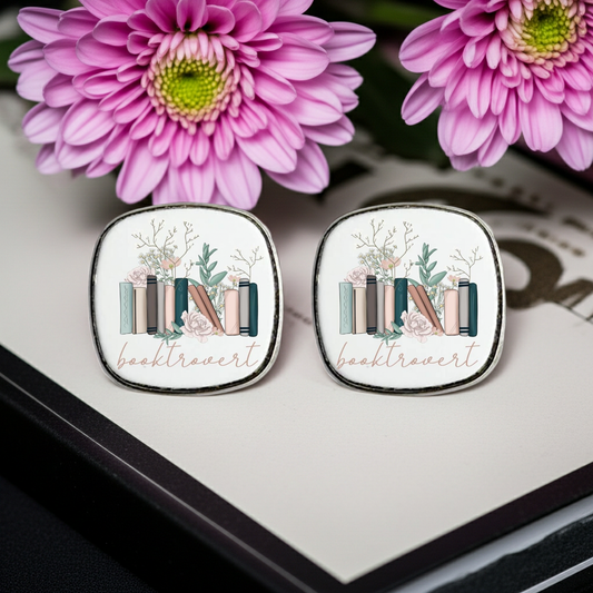 Booktrovert - Square Stud Earrings