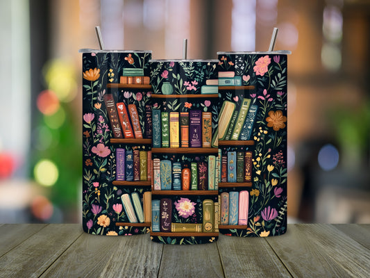 Floral Bookshelf  - 20 oz Skinny Tumbler