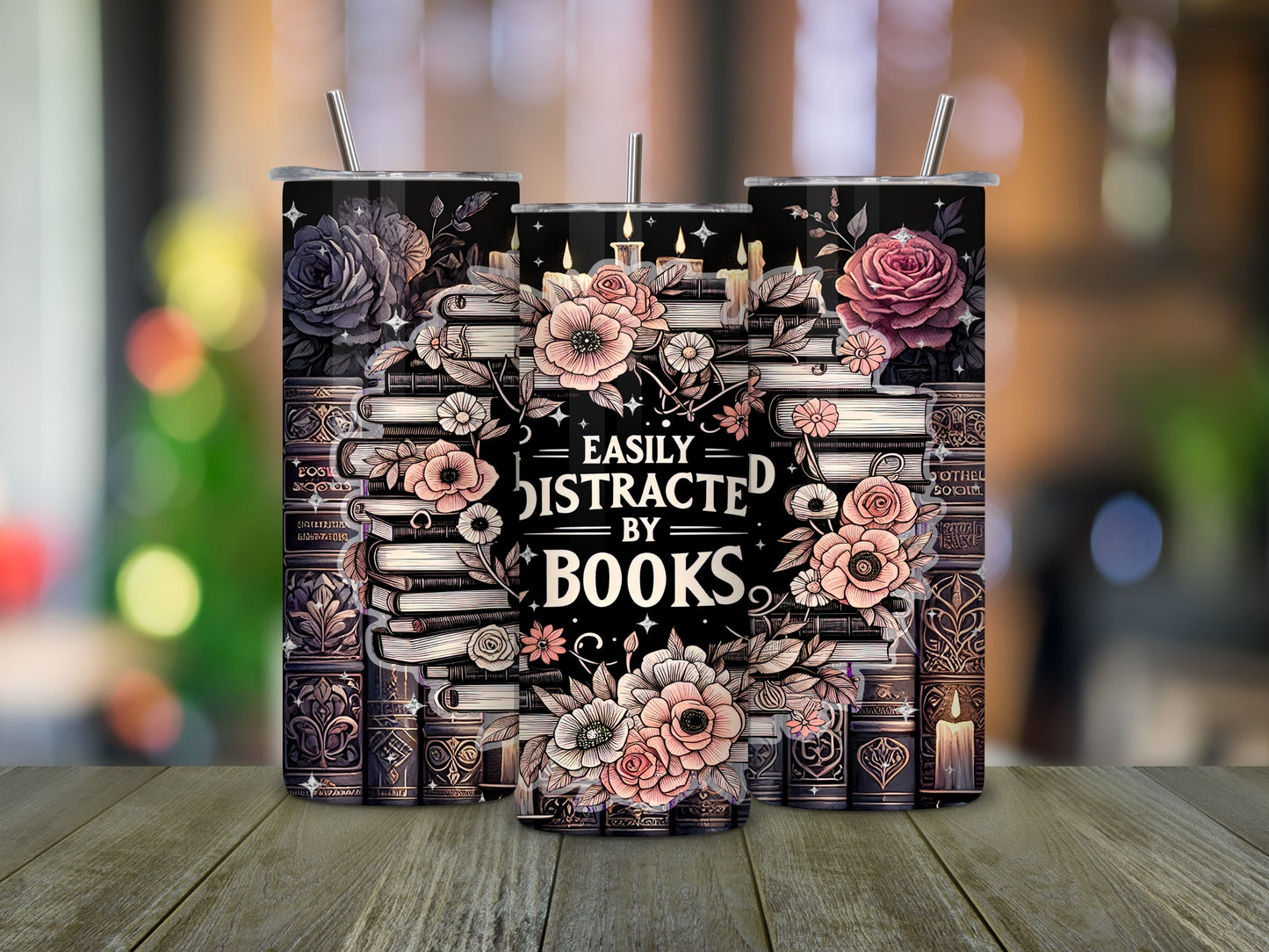 Easily Distracted By Books - 20 oz Skinny Tumbler