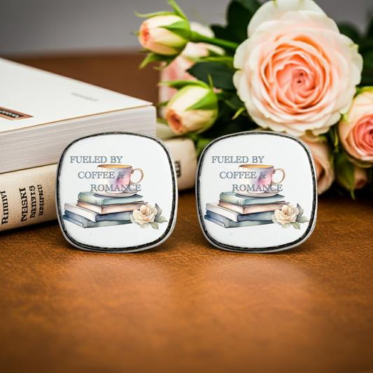 Fueled By Coffee & Romance - Square Stud Earrings