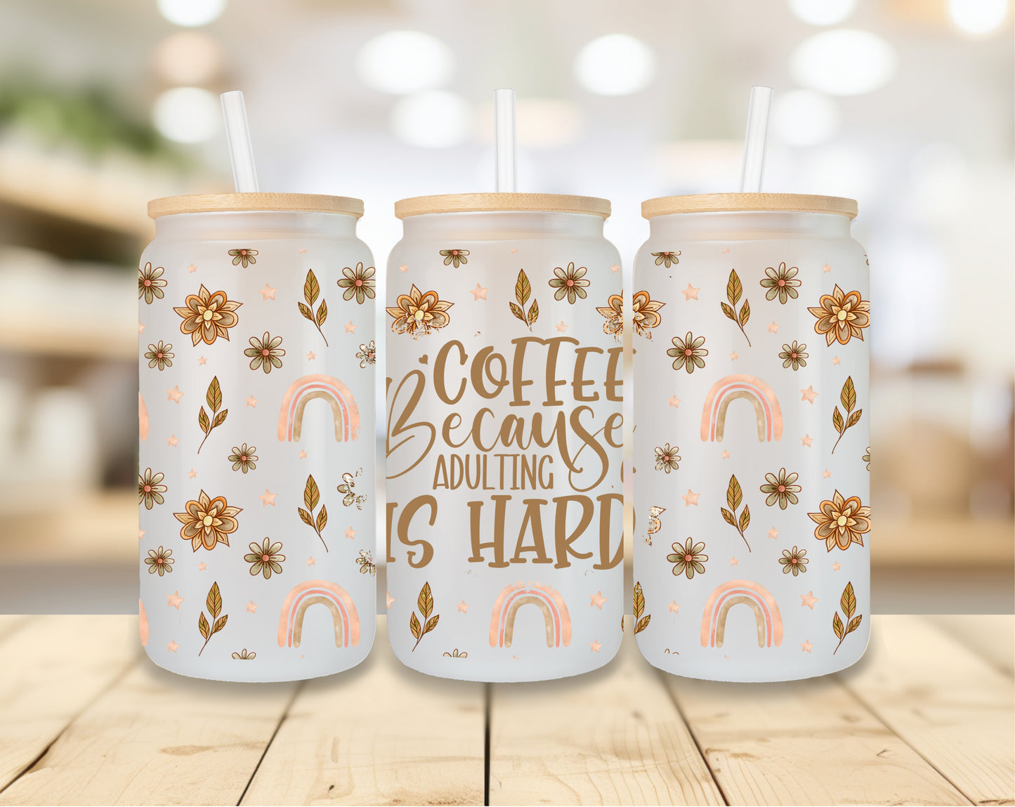 Coffee, Because Adulting Is Hard - Frosted Libbey Tumbler