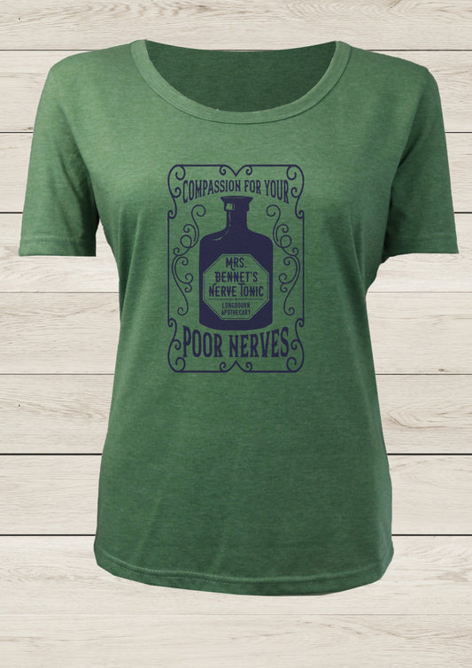 Mrs. Bennet's Nerve Tonic - Ladies T-shirt, Sage Green