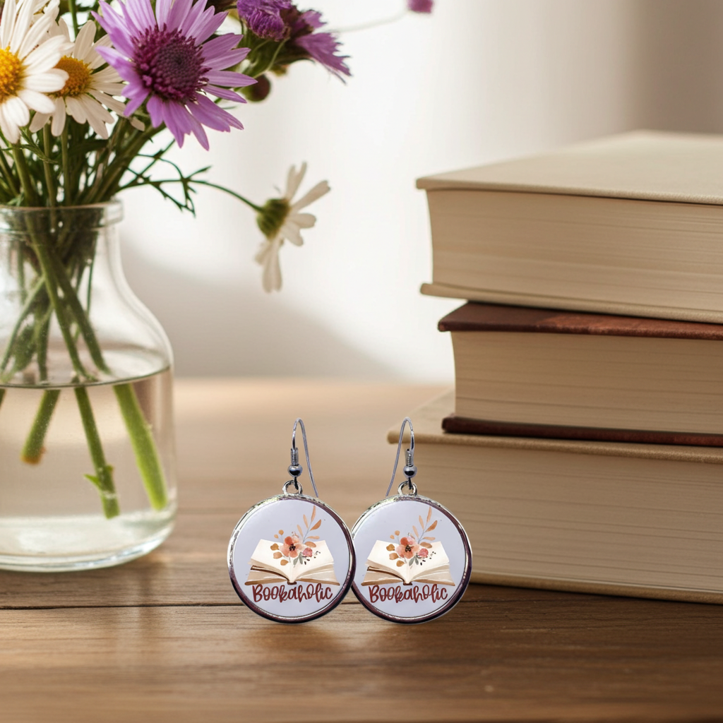 Bookaholic - Round Drop Earrings