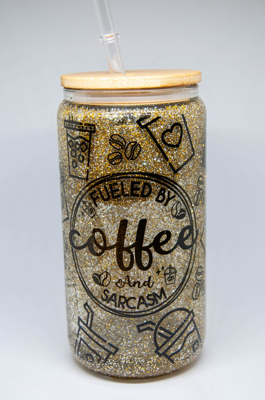 Fueled By Coffee - Glitter Glass Tumbler