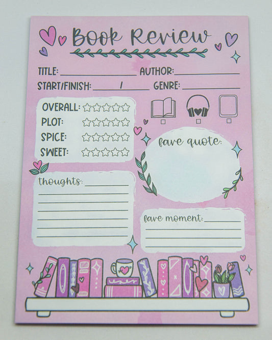 Book Review Sticky Notepad - Pink