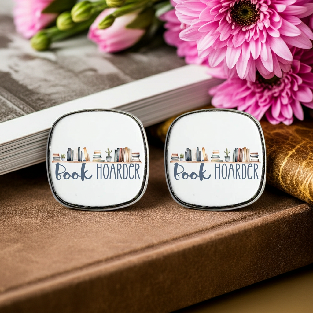 Book Hoarder - Square Stud Earrings