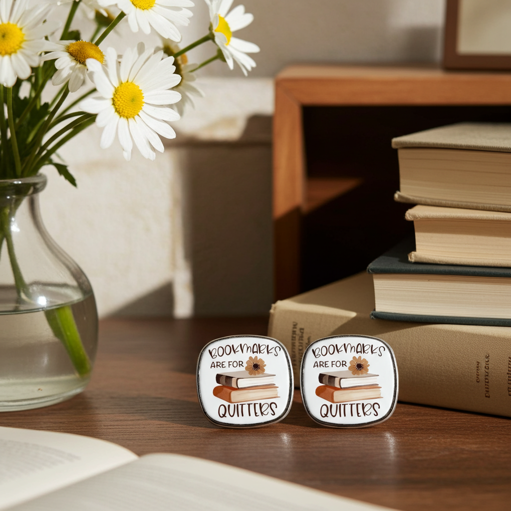 Bookmarks Are For Quitters - Square Stud Earrings