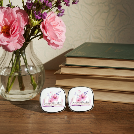 Just A Girl Who Loves Books - Square Stud Earrings