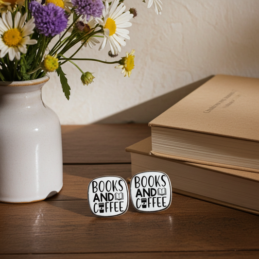 Books & Coffee - Square Stud Earrings