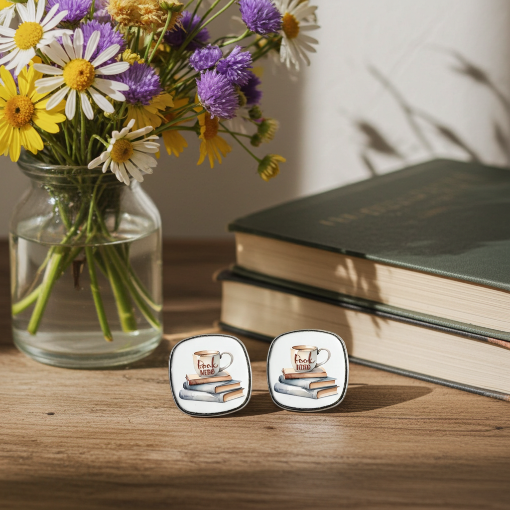 Book Nerd - Square Stud Earrings